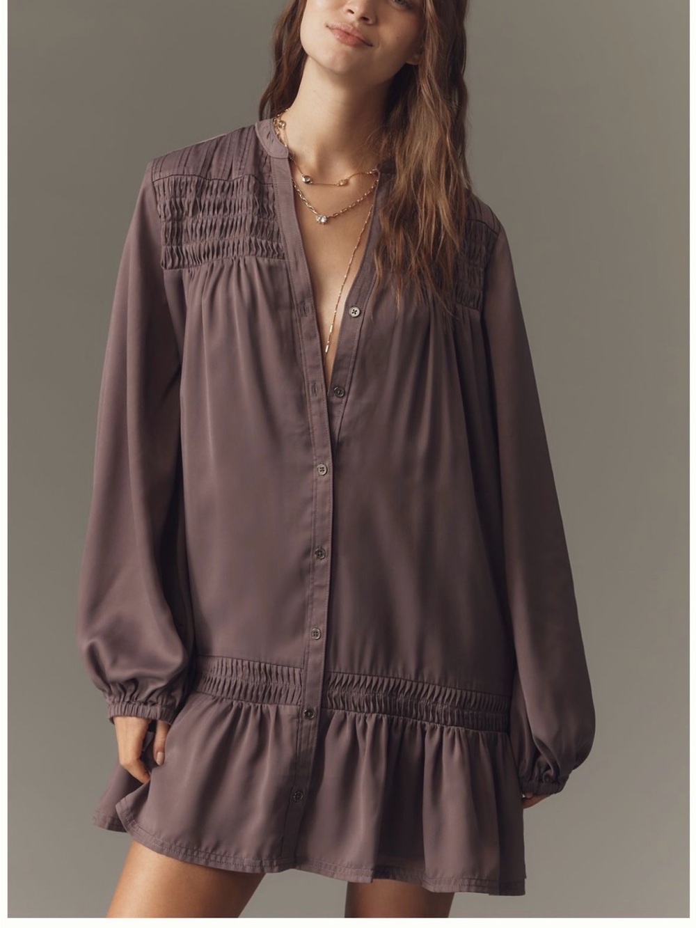 Pilcro Long-Sleeve V-Neck Mini Shirt Dress